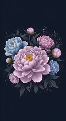 Elegant Floral Arrangement of Peonies in Pastel Hues Against Dark Background