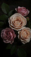 Elegant Roses in Various Hues Against a Dark, Dramatic Background
