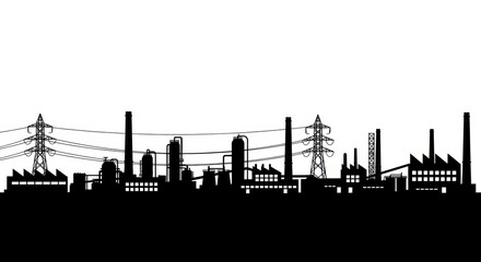 Obraz premium Industrial skyline silhouette. Factory, plant and power station.