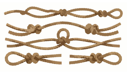 Realistic nautical rope set with knots vector illustration © RUBINA