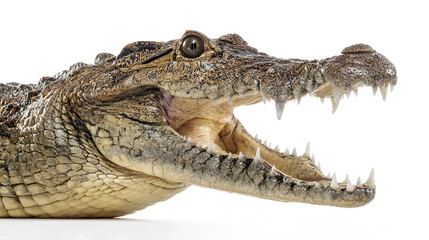 Obraz premium Fierce Crocodile with Open Mouth and Sharp Teeth on White Background