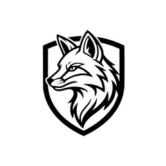 Fototapeta premium Fox head inside shield minimalist line art logo design.