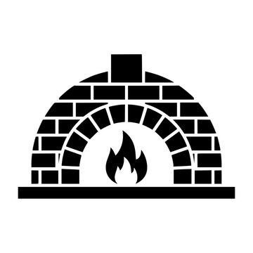 Traditional Brick Oven Icon with Fire for Pizza and Bread
