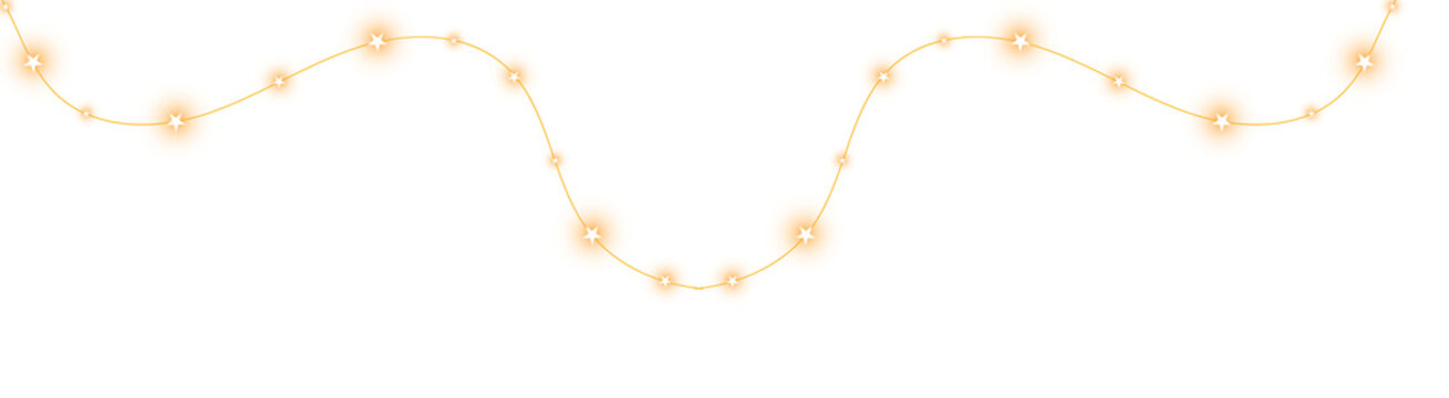 PNG image of&nbsp;Glowing golden star-shaped string lights illuminate a decorative border element on transparent background