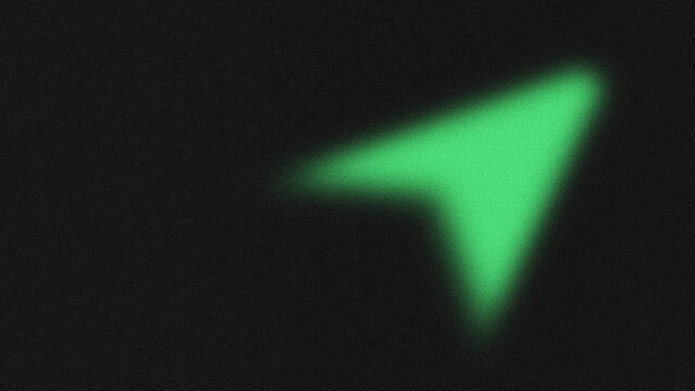 Green grainy arrow shape on dark noise background, abstract tech design