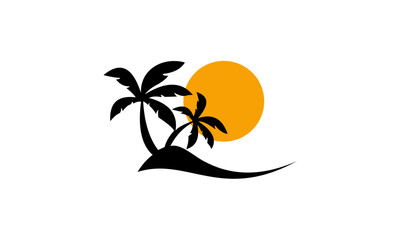 Tropical Palm Trees Silhouette Against a Bright Orange Sun.