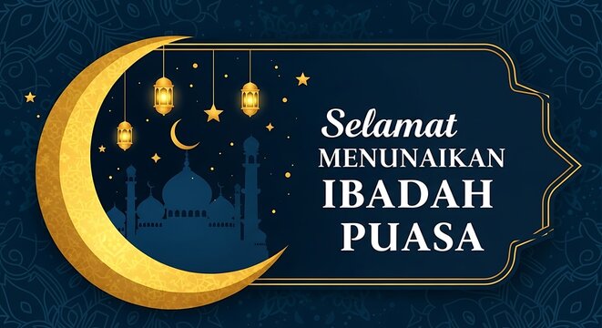 Ramadan Kareem Greeting with Crescent Moon.