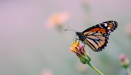 Obraz premium A monarch butterfly perched on a flower, representing tenacity and the beauty of community gardens in urban spaces