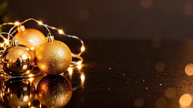 Golden Christmas ornaments with lights