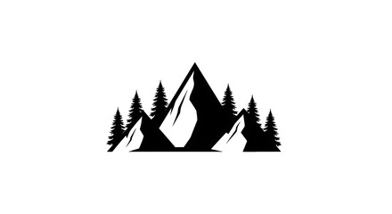 Obraz premium A simple black and white illustration of a mountain range with trees