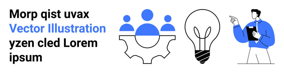 Collaboration, creativity, leadership, teamwork, innovation, strategy. team icons, light bulb person pointing. Teamwork and creativity are with business-related visuals © robu_s