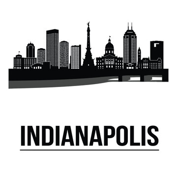 Indianapolis skyline silhouette against a gray and white background