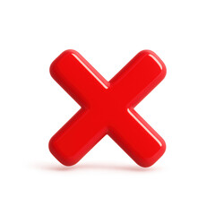 Obraz premium A glossy three-dimensional red X mark with soft rounded corners and a subtle shadow.