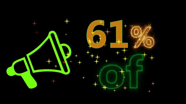 Neon sale banner with sixty one percent