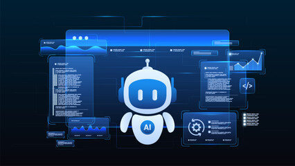 AI workflow automation artificial intelligence. ai agent automation system processing system, data analytic, coding panels and process flow.