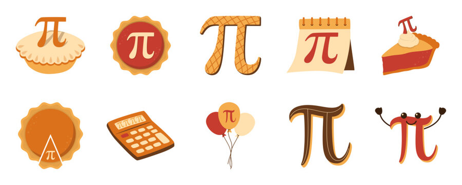 Pi Day Celebration Icon Set