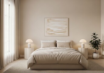 Relaxing bedroom ambiance with calming neutral tones and minimalist d?cor