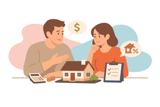 Couple Discussing Home Purchase and Mortgage Options.