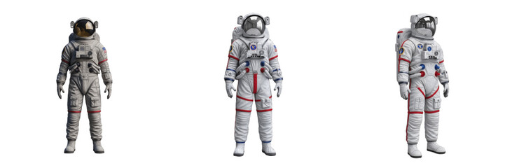 Professional astronaut in high-tech space suit isolated on white background, concept of space mission, exploration and cosmic travel © Soor