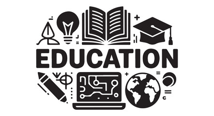 Obraz premium Modern education banner with digital learning icons and academic school supplies in vector set