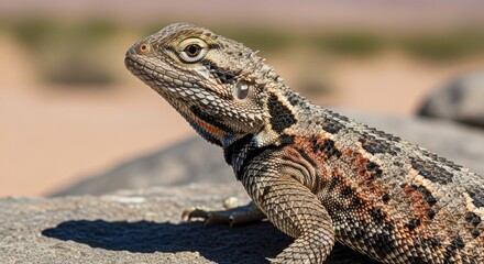 Fototapeta premium Close-up of a lizard basking in the suns warmth.