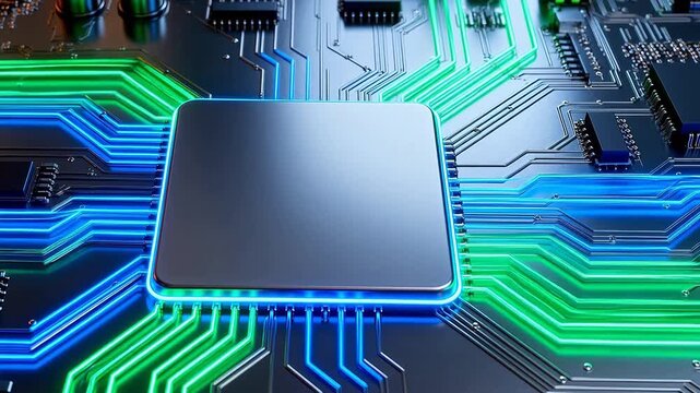 Circuit board with glowing pathways