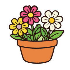 Fototapeta premium Colorful flower potted plant cartoon green leaf cheerful spring simple illustration