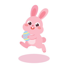 Obraz premium Cute pink cartoon bunny illustration with Easter eggs and happy baby rabbit design