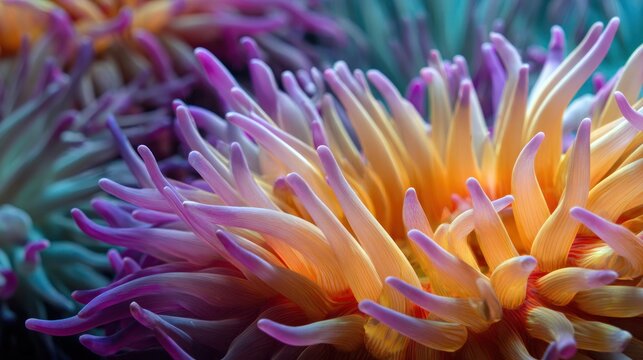 Close-up vibrant colorful sea anemone