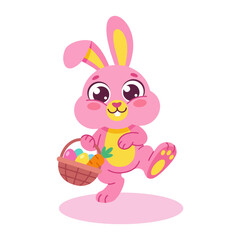 Obraz premium Cute cartoon easter bunny holding colorful eggs in a happy holiday illustration
