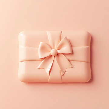 Pink Gift Box with Ribbon on Soft Peach Background