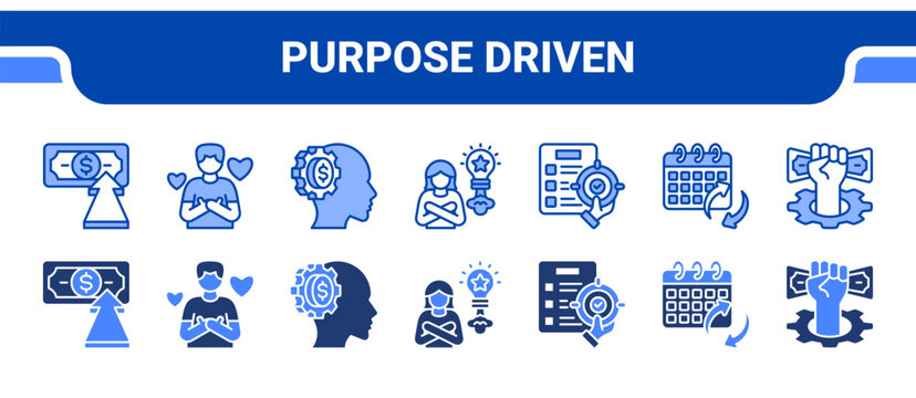 Purpose Driven Icon Collection,  featuring Purpose, Gratitude, Mindset, Confidence, Focus, Discipline, Action.