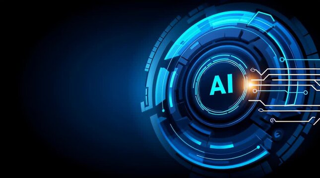 Machine learning visual futuristic AI concept glowing blue circular interface with circuit lines and technology hub evoking innovation and connection