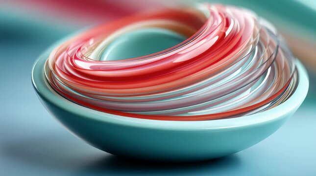 Swirl glass bowl abstract machine learning visual ceramic glossy turquoise red dynamic motion elegant inspired calm innovative sculpture evoking