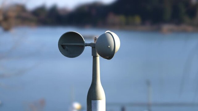 Ibaraki, Japan - February 12, 2026: An amemometer located along the lake Senba 
