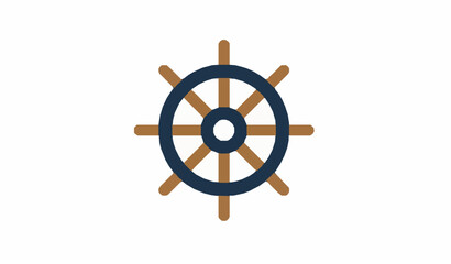 Obraz premium Steering Ship Wheel Icon in Flat Style – Nautical Boat Helm Vector Illustration