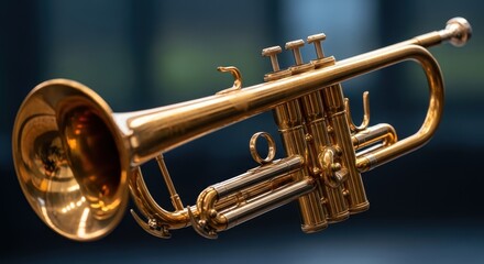 Close-up of a Shiny Golden Trumpet with Valves.
