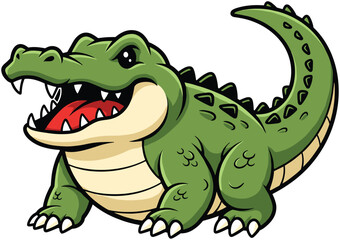 Obraz premium A playful vector illustration of a cute green alligator mascot with a big smile and sharp teeth isolated on a white background for children design.