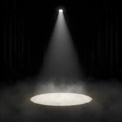 어두운 무대 위 천장에서 내려오는 하얀 조명 스포트라이트 포커스White lights coming down from the ceiling on the dark stage Spotlight Focus