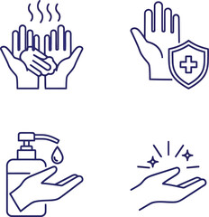 Obraz premium Hand hygiene icons representing washing sanitizing protection cleanliness and germ removal vector