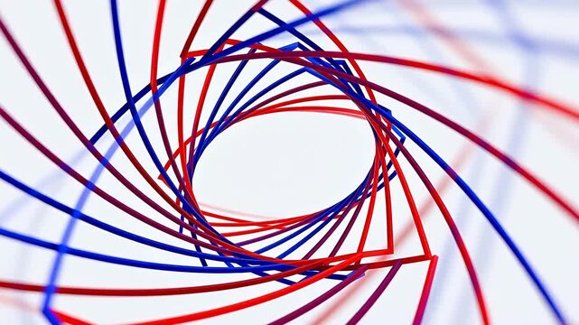Red and blue spiral lines forming a geometric tunnel on a white background