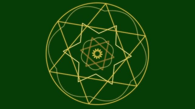 Beautifully animated elegant golden mandala pattern. This footage shows the design moving in a rhythmic pattern, with a complex 6-point star symmetry. Perfect for uses such as documentary filler, Eid 