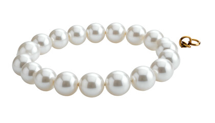 Obraz premium A close-up shot of a string of lustrous, round, off-white pearls forming a bracelet. A gold clasp secures it