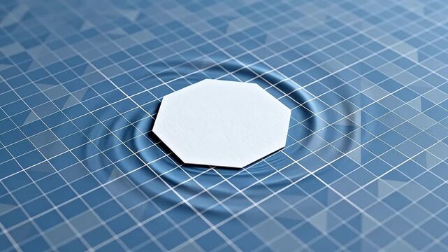 White octagon on blue grid with ripple effect