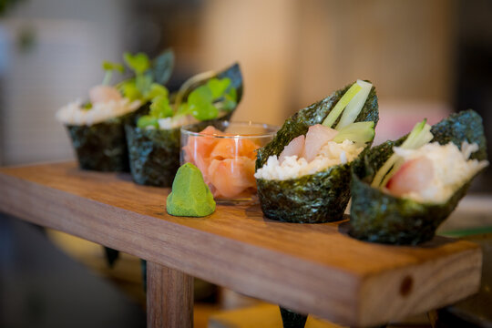 Four Various Sushi Handrolls