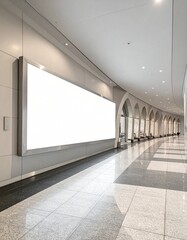 Mock up large blank horizontal billboard in metal frame with clipping path on the beautiful wall in walkway of building, empty space for insert advertising or media