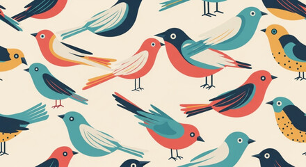 Colorful birds on cream background illustration of various bird species in vibrant pink blue and yellow hues perfect for design and decoration