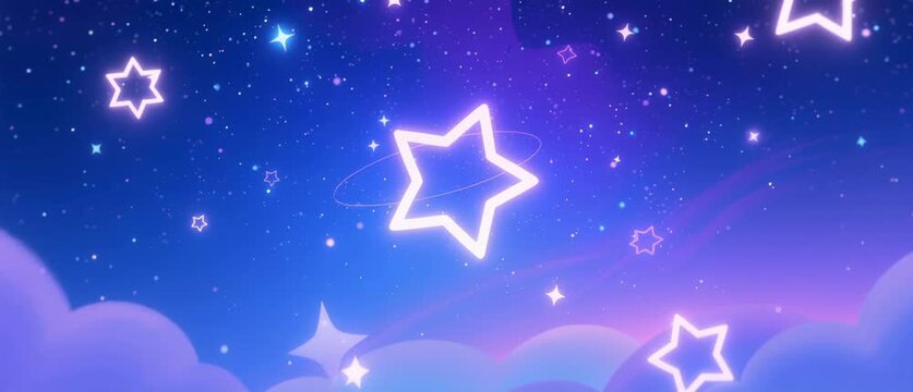 Abstract blue winter sky pattern featuring glowing neon stars and golden holiday ornaments for a bright Christmas celebration design vector illustration