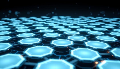 Obraz premium Futuristic Digital Landscape with Glowing Hexagonal Platforms