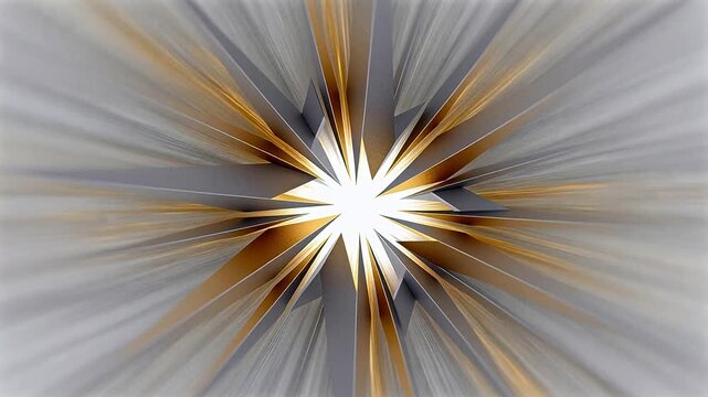 Radiant abstract starburst with golden and gray spikes on white background